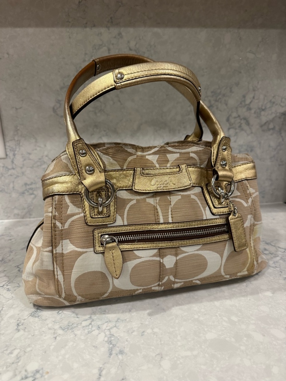 Coach Signature Penelope canvas tan & gold shoulder bag